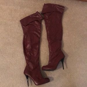 Burgundy pleather over the knee boots. Size 9